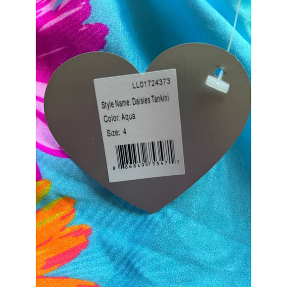 Love U LOTS NWT DAISY TANKINI WITH UPF 50+ AQUA AND PINK SET FOR GIRLS SIZE 4 - Picture 8 of 9